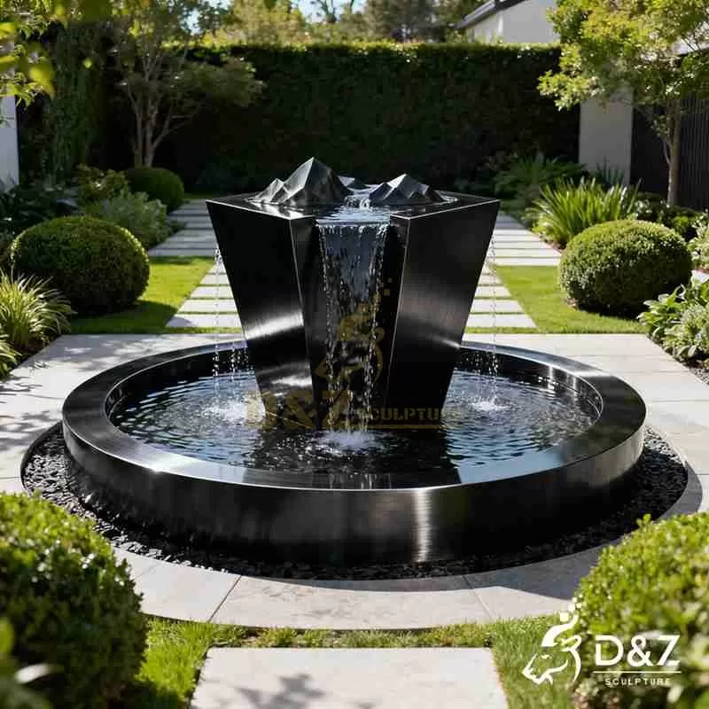 Large Modern Geometric Black Metal Mountain Fountain DZJ-220