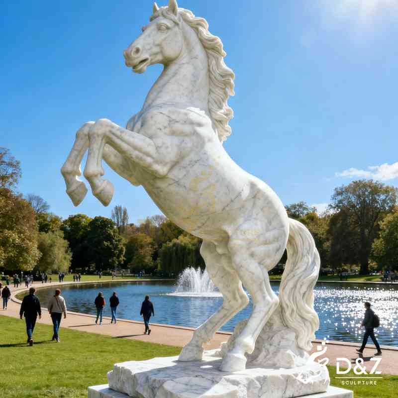 Large White Marble Rearing Horse Statue for Sale DZJ-224