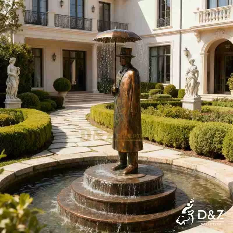 Large Modern Bronze Man Fountain with Umbrella or Fish DZJ-230
