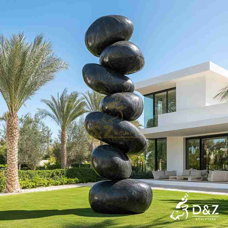 Modern Black Marble Stacked Stone Sculpture for Garden DZJ-238