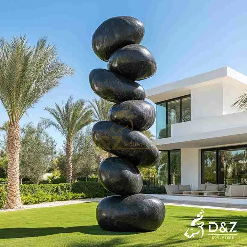 Modern Black Marble Stacked Stone Sculpture for Garden DZJ-238