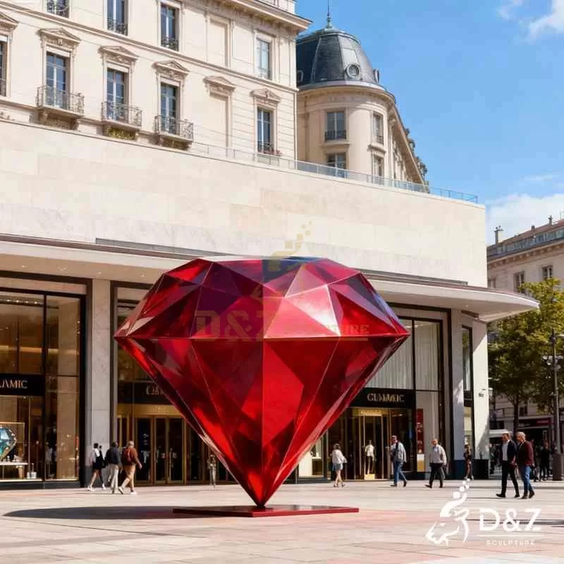 Large Geometric Red Metal Diamond Sculpture for Sale DZJ-250