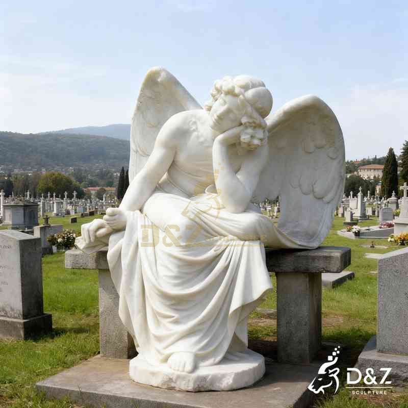 Large White Marble Cemetery Angel Statue for Sale DZJ-253