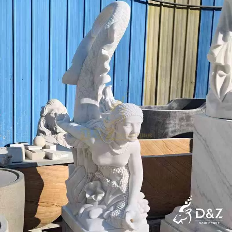 Large Outdoor White Marble Curvy Mermaid Statue for Sale DZJ-257