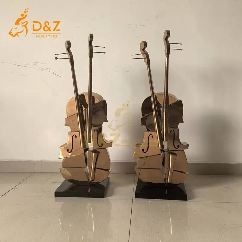 Modern Abstract Gold Metal Violin Sculpture for Sale DZJ-259