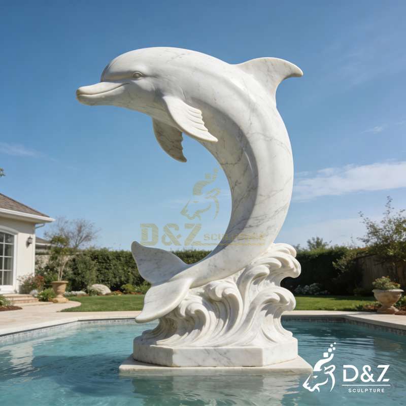 Large Outdoor Marble Dolphin Statues for Sale DZJ-265