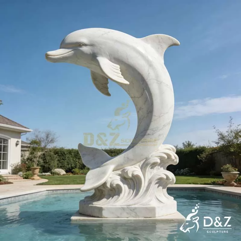 Large Outdoor Marble Dolphin Statues for Sale DZJ-265