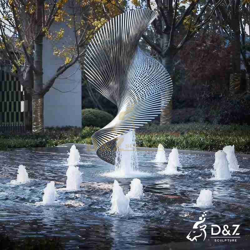 Modern Abstract Metal Vortex Sculpture Fountain DZJ-268