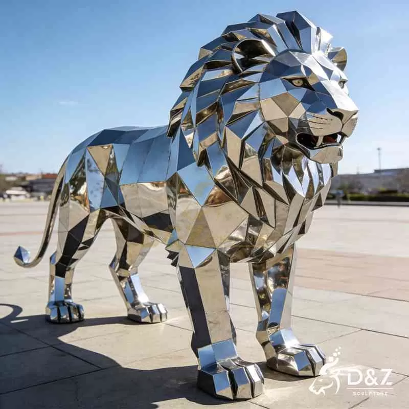 Large Modern Abstract Geometric Metal Lion Sculpture DZJ-274