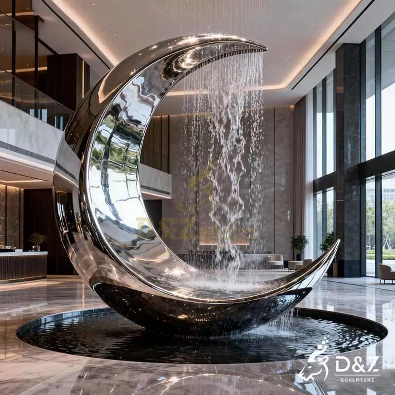 Geometric Metal Crescent Moon Fountain for Sale DZJ-277