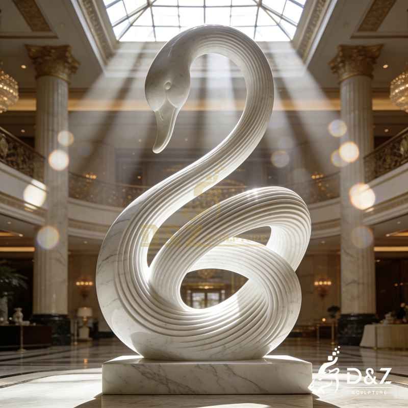 Large Abstract White Marble Swan Statue for Sale DZJ-278