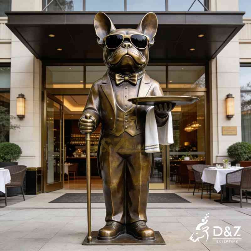 Large Bronze Bulldog Butler Statue with Tray DZJ-280