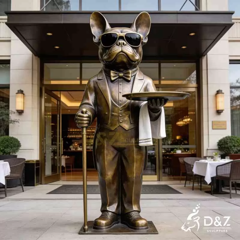 Large Bronze Bulldog Butler Statue with Tray DZJ-280