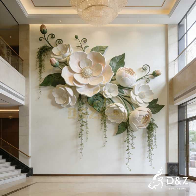 Large White Metal Flower Wall Sculpture for Sale DZJ-283