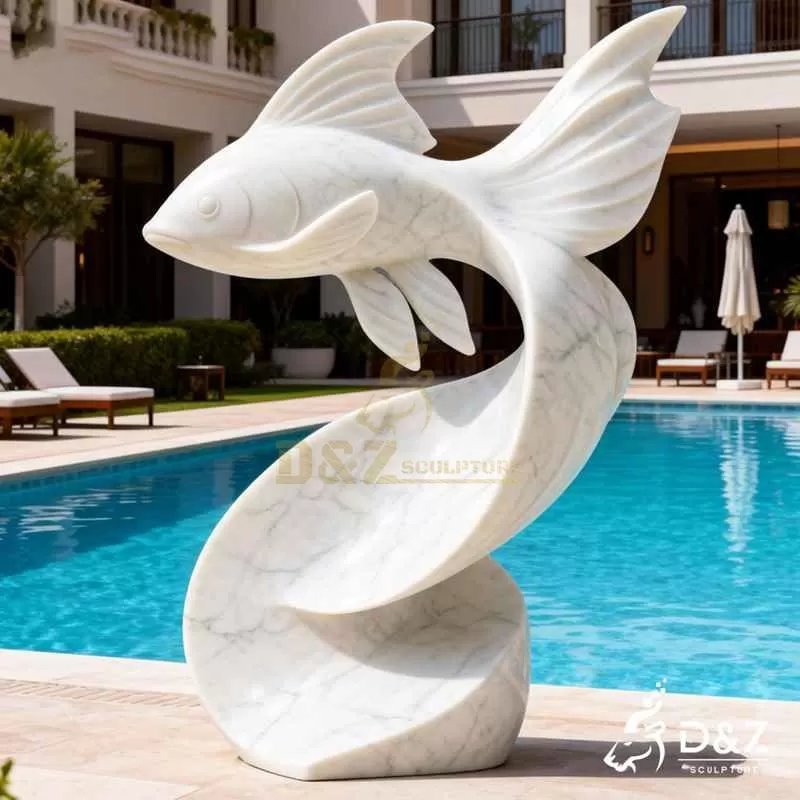 Large Outdoor White Marble Fish Statue for Sale DZJ-282