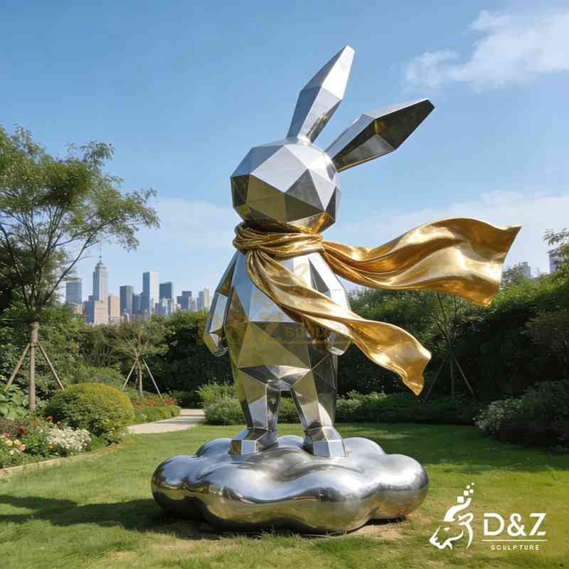 Large Modern Geometric Metal Rabbit Sculpture DZJ-288