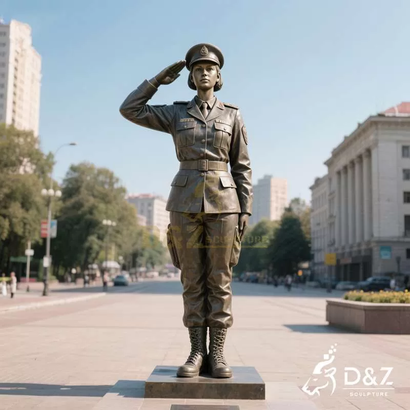 Large Bronze Saluting Female Soldier Statue for Sale DZJ-296