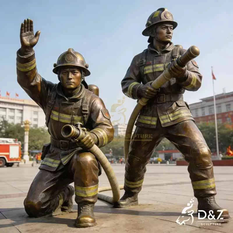 Large Outdoor Bronze Firefighter Statues for Sale DZJ-303