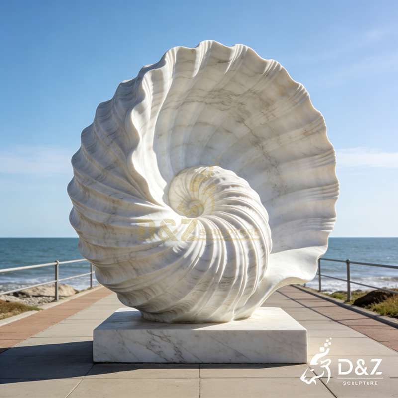 Large Modern Marble Seashell Sculpture | Marine Life Art DZJ-304