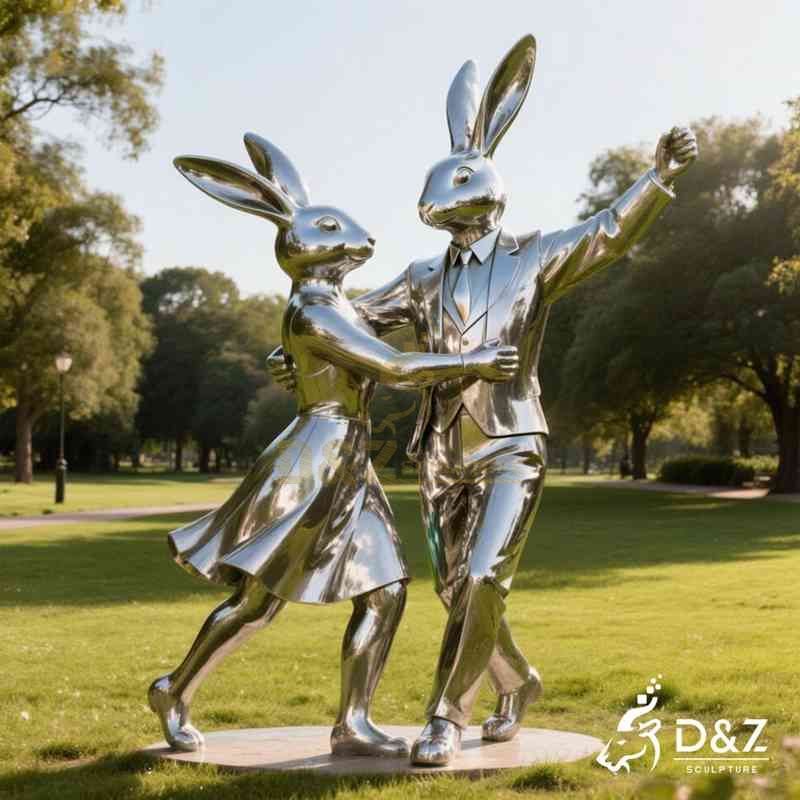 Large Modern Metal Dancing Rabbits Sculpture for Garden DZJ-308