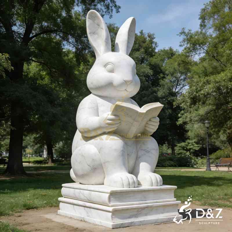 reading rabbit garden statue