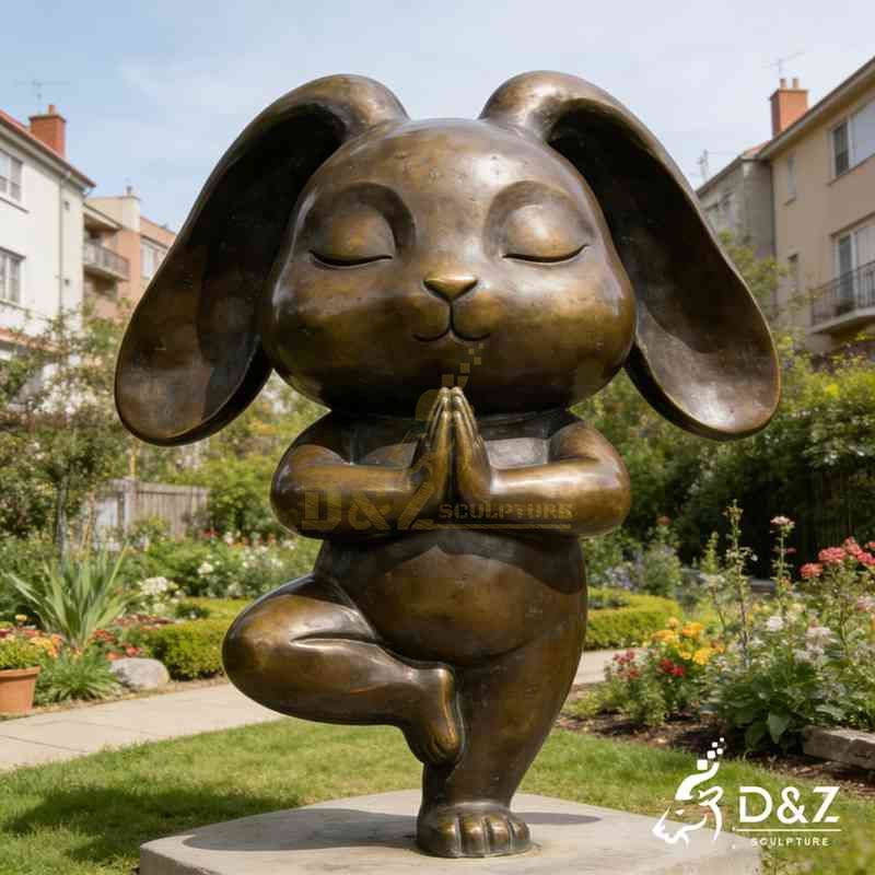 Large Outdoor Bronze Yoga Rabbit Statue for Sale DZJ-315