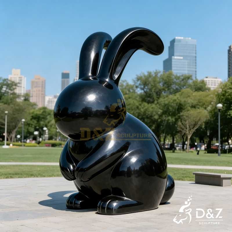 Large Modern Metal Black Rabbit Sculpture for Sale DZJ-321