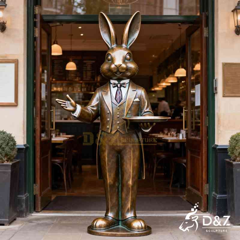 Large Bronze Rabbit Butler Statue for Sale DZJ-322