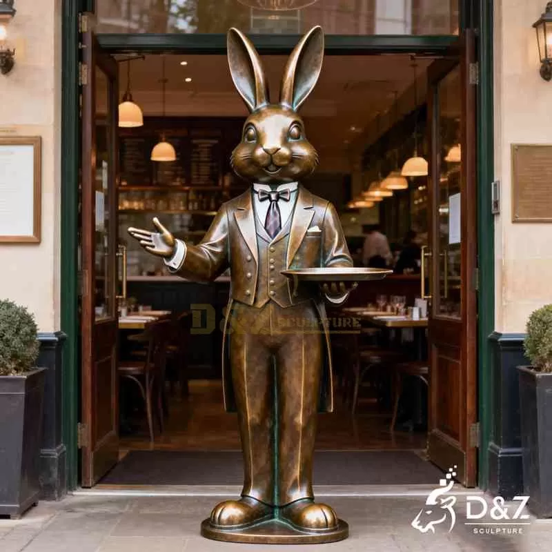 Large Bronze Rabbit Butler Statue for Sale DZJ-322