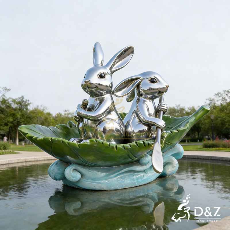 Large Modern Metal Rowing Rabbit Art Sculpture for Sale DZJ-323