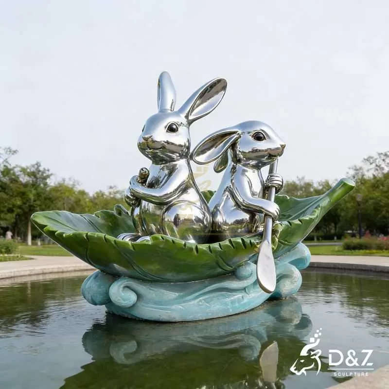 Large Modern Metal Rowing Rabbit Art Sculpture for Sale DZJ-323