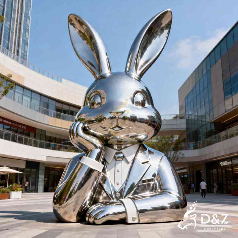 Large Modern Metal Rabbit Bust Sculpture for Sale DZJ-325