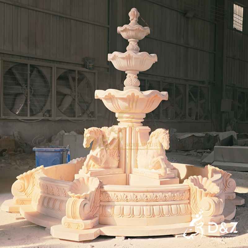 Large Outdoor Sunset Red Marble Tiered Horse Statue Fountain DZJ-326
