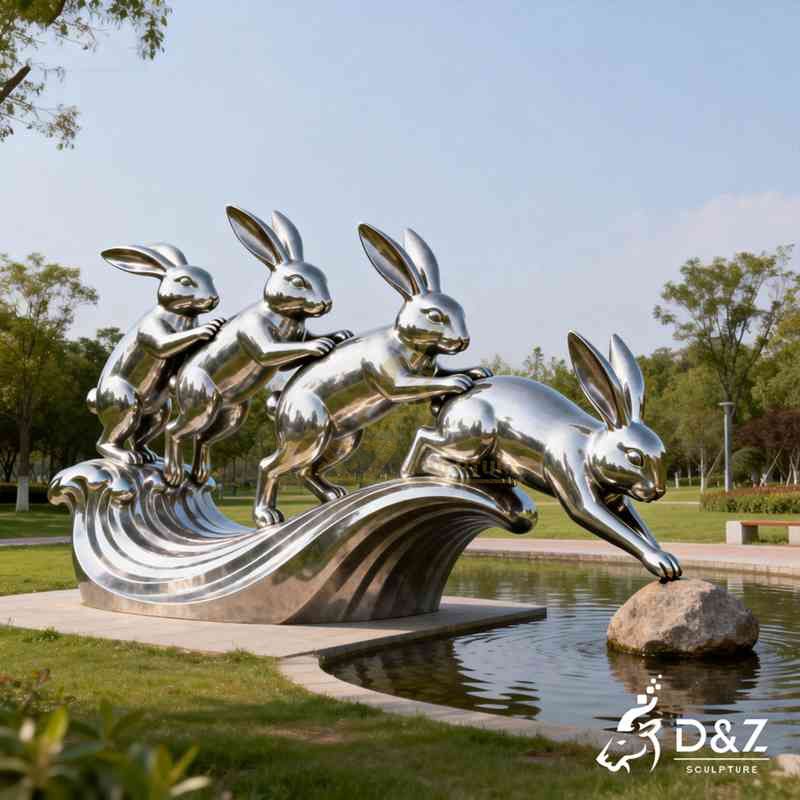 Large Modern Metal Helping Hands Rabbit Sculpture for Garden DZJ-327
