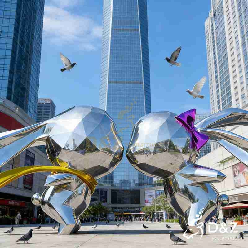 Large Outdoor Modern Metal Kissing Rabbits Garden Sculpture DZJ-329
