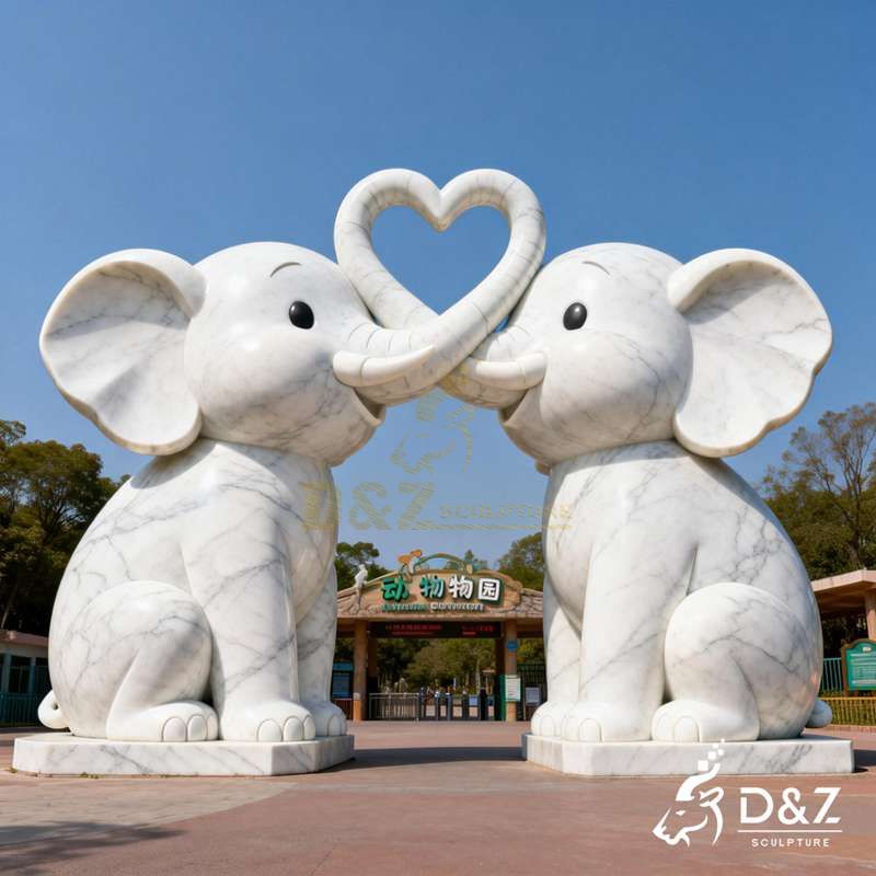 White Marble Sitting Elephant Love Statue for Sale DZJ-330
