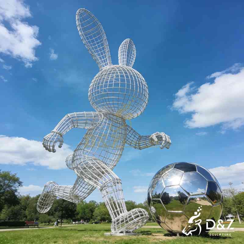 Large Modern Running Rabbit Wire Sculpture for Sale DZJ-331