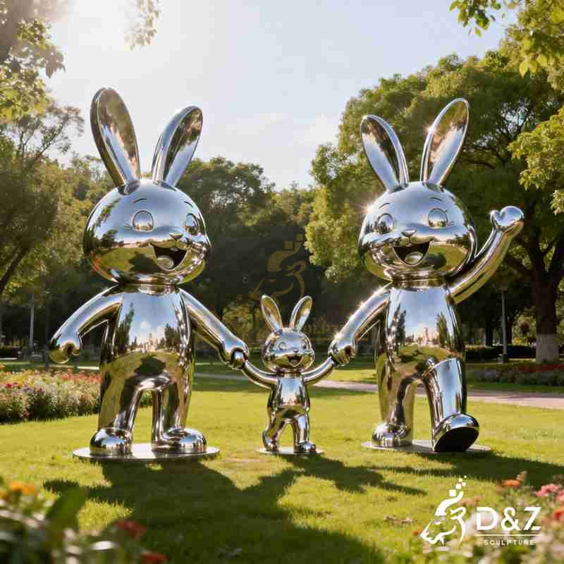 Large Modern Metal Rabbit Family Sculpture for Sale DZJ-333