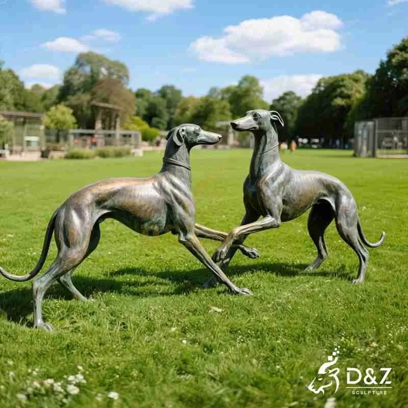 Large Outdoor Bronze Greyhound Statues for Sale DZJ-341