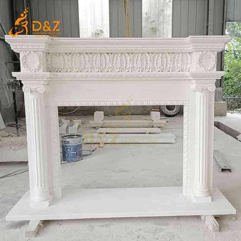 Custom Handcarved Vintage White Marble Fireplace Mantel DZJ-346