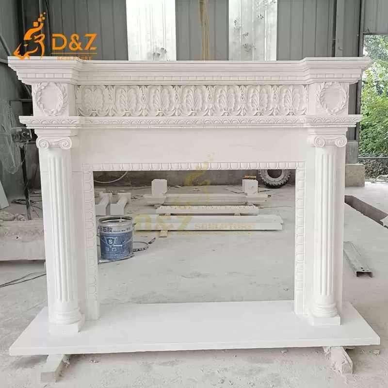 Custom Handcarved Vintage White Marble Fireplace Mantel DZJ-346