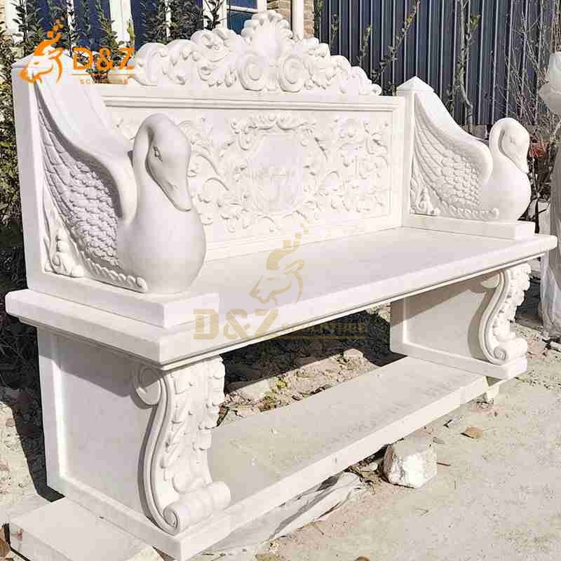 Custom Modern White Marble Bench | Swan Carving DZJ-348