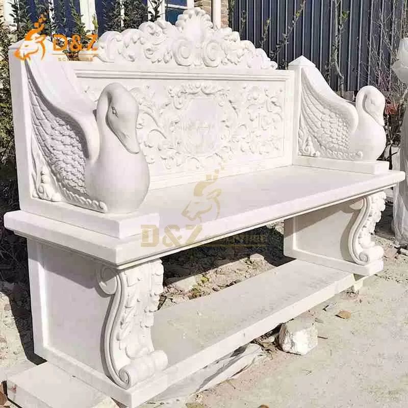 Custom Modern White Marble Bench | Swan Carving DZJ-348