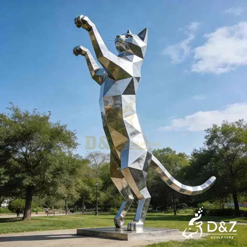 Large Outdoor Metal Geometric Cat Sculpture for Sale DZJ-354