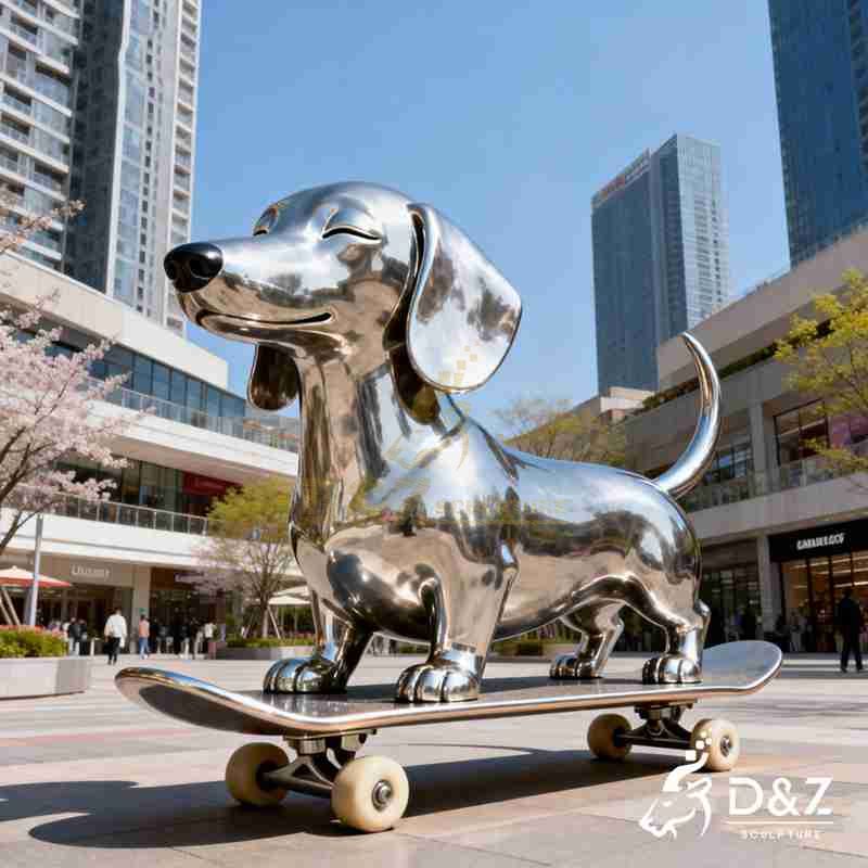 skateboarding dog sculpture
