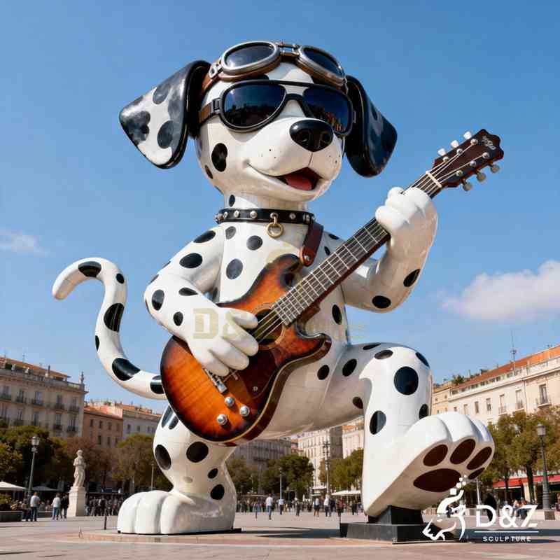 Custom Large Metal Dalmatian Dog Sculpture Playing Guitar DZJ-361