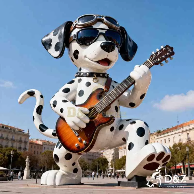 Custom Large Metal Dalmatian Dog Sculpture Playing Guitar DZJ-361