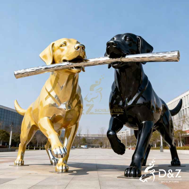 Large Metal Golden and Black Labrador Sculpture for Garden DZJ-365