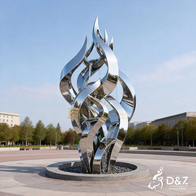 Large Modern Metal Abstract Flame Fountain | Spiral Design DZJ-370 Large Modern Metal Abstract Flame Fountain | Spiral Design DZJ-370