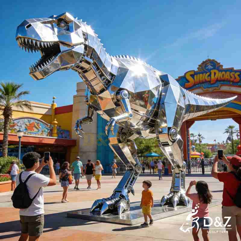 Large Metal Tyrannosaurus Rex Sculpture | Geometric Dinosaur Art DZJ-386